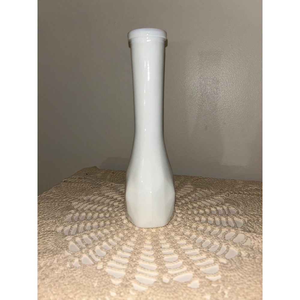 Vintage Milk Glass Bud Vase Hexagonal Paneled Base White 8.5" Decorative Vase